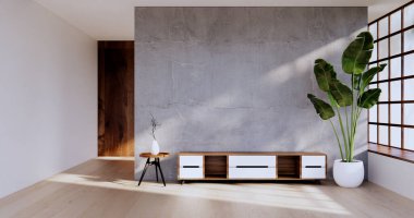 Ahşap iç tasarım, zen modern oturma odası Japon tarzı 3D tasarım.