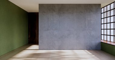 Green Empty room,Clean japanese minimalist room interior, 3D rendering