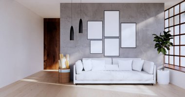 Japonya 'da beyaz kanepe japoncası tropikal desing ve tatami minder 3D döşeme