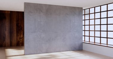 Lüks oda veya otel Japon tarzı dekorasyon Japonya tarzı Büyük yaşam alanı.3d render