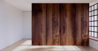 Lüks oda veya otel Japon tarzı dekorasyon Japonya tarzı Büyük yaşam alanı.3d render