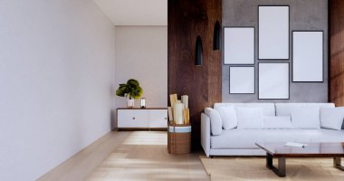 Japonya 'da beyaz kanepe japoncası tropikal desing ve tatami minder 3D döşeme