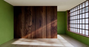 Boş - temiz yeşil modern oda Japon tarzı 3D görüntüleme