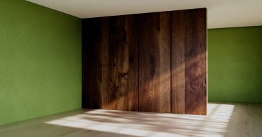 Boş - temiz yeşil modern oda Japon tarzı 3D görüntüleme