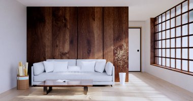 Japonya 'da beyaz kanepe japoncası tropikal desing ve tatami minder 3D döşeme