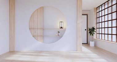 Empty room,Clean japanese minimalist room interior, 3D rendering