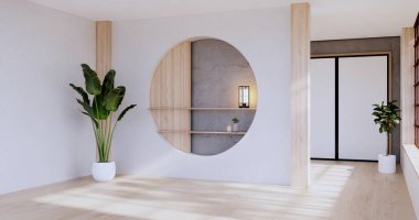 Empty room,Clean japanese minimalist room interior, 3D rendering