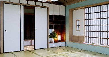 Mint Empty large hall, Asia interior cleaning room zen style. 3D rendering