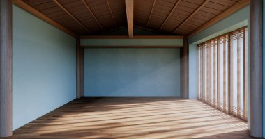 Mint Empty large hall, Asia interior cleaning room zen style. 3D rendering