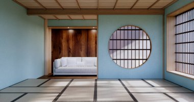 Mint Empty large hall, Asia interior cleaning room zen style. 3D rendering
