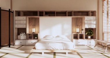 Lüks oda veya otel Japon tarzı dekorasyon Japonya tarzı Büyük yaşam alanı.3d render