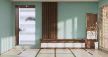 Lüks oda veya otel Japon tarzı dekorasyon Japonya tarzı Büyük yaşam alanı.3d render