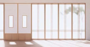 Lüks oda veya otel Japon tarzı dekorasyon Japonya tarzı Büyük yaşam alanı.3d render