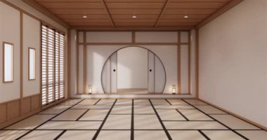 Lüks oda veya otel Japon tarzı dekorasyon Japonya tarzı Büyük yaşam alanı.3d render