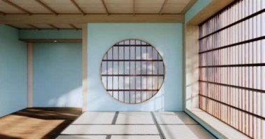 Lüks oda veya otel Japon tarzı dekorasyon Japonya tarzı Büyük yaşam alanı.3d render