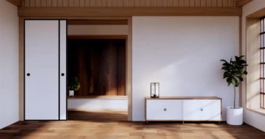 Lüks oda veya otel Japon tarzı dekorasyon Japonya tarzı Büyük yaşam alanı.3d render