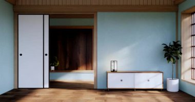 Lüks oda veya otel Japon tarzı dekorasyon Japonya tarzı Büyük yaşam alanı.3d render