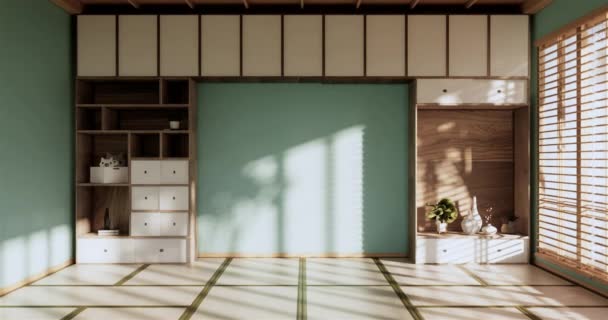 Japan Stil Stort Vardagsrum Lyxrum Eller Hotell Japansk Stil Dekoration — Stockvideo