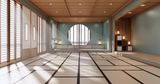 Japão Estilo Grande Sala Estar Quarto Luxo Hotel Estilo Japonês — Vídeo de Stock