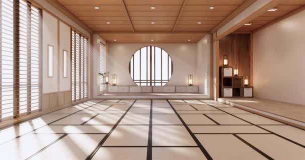 Japão Estilo Grande Sala Estar Quarto Luxo Hotel Estilo Japonês — Vídeo de Stock