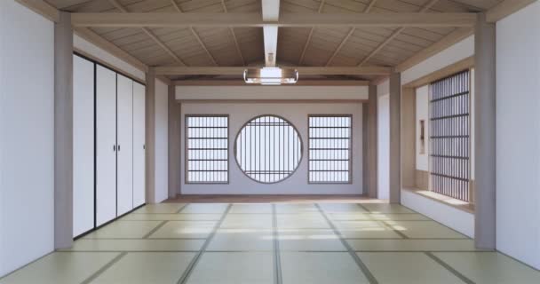 日本风格 豪华客房或酒店日式装饰大客厅3D渲染 — 图库视频影像