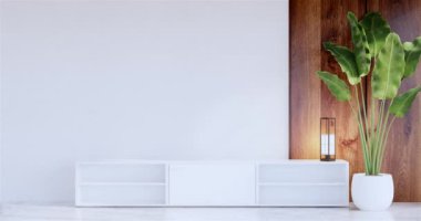 Lüks oda veya otel Japon tarzı dekorasyon Japonya tarzı Büyük yaşam alanı.3d render