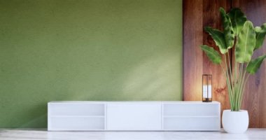 Lüks oda veya otel Japon tarzı dekorasyon Japonya tarzı Büyük yaşam alanı.3d render