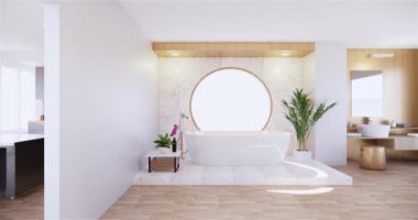 Lüks oda veya otel Japon tarzı dekorasyon Japonya tarzı Büyük yaşam alanı.3d render