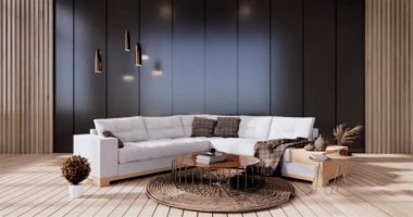 Lüks oda veya otel Japon tarzı dekorasyon Japonya tarzı Büyük yaşam alanı.3d render