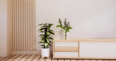 Lüks oda veya otel Japon tarzı dekorasyon Japonya tarzı Büyük yaşam alanı.3d render