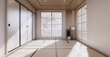 Lüks oda veya otel Japon tarzı dekorasyon Japonya tarzı Büyük yaşam alanı.3d render