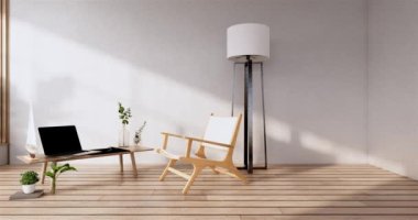 Lüks oda veya otel Japon tarzı dekorasyon Japonya tarzı Büyük yaşam alanı.3d render