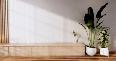 Lüks oda veya otel Japon tarzı dekorasyon Japonya tarzı Büyük yaşam alanı.3d render