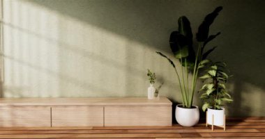 Lüks oda veya otel Japon tarzı dekorasyon Japonya tarzı Büyük yaşam alanı.3d render