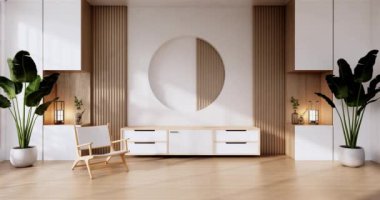 Lüks oda veya otel Japon tarzı dekorasyon Japonya tarzı Büyük yaşam alanı.3d render