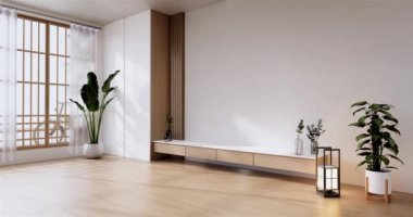 Lüks oda veya otel Japon tarzı dekorasyon Japonya tarzı Büyük yaşam alanı.3d render