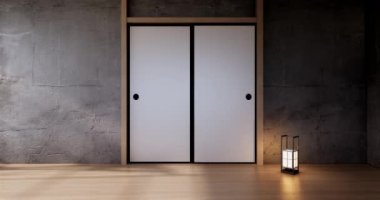 Lüks oda veya otel Japon tarzı dekorasyon Japonya tarzı Büyük yaşam alanı.3d render
