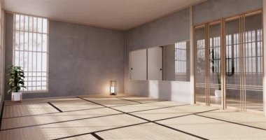 Lüks oda veya otel Japon tarzı dekorasyon Japonya tarzı Büyük yaşam alanı.3d render