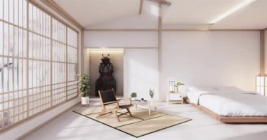 Lüks oda veya otel Japon tarzı dekorasyon Japonya tarzı Büyük yaşam alanı.3d render