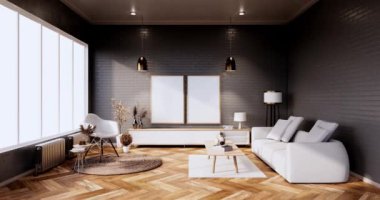 Lüks oda veya otel Japon tarzı dekorasyon Japonya tarzı Büyük yaşam alanı.3d render