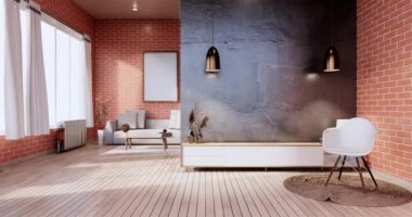 Lüks oda veya otel Japon tarzı dekorasyon Japonya tarzı Büyük yaşam alanı.3d render