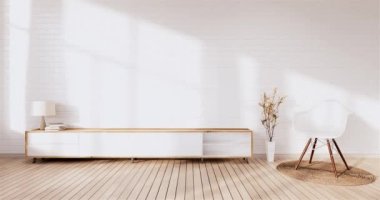 Lüks oda veya otel Japon tarzı dekorasyon Japonya tarzı Büyük yaşam alanı.3d render
