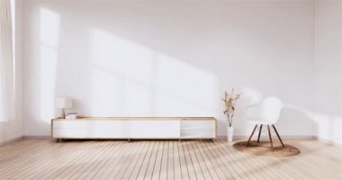 Lüks oda veya otel Japon tarzı dekorasyon Japonya tarzı Büyük yaşam alanı.3d render