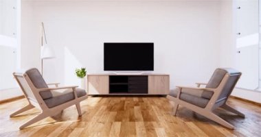 Lüks oda veya otel Japon tarzı dekorasyon Japonya tarzı Büyük yaşam alanı.3d render