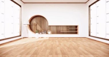 Lüks oda veya otel Japon tarzı dekorasyon Japonya tarzı Büyük yaşam alanı.3d render