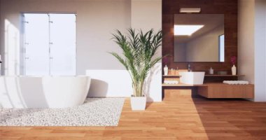 Lüks oda veya otel Japon tarzı dekorasyon Japonya tarzı Büyük yaşam alanı.3d render