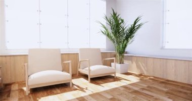 Lüks oda veya otel Japon tarzı dekorasyon Japonya tarzı Büyük yaşam alanı.3d render