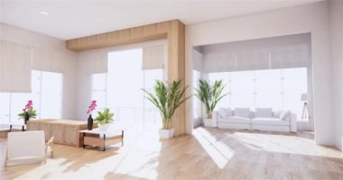 Lüks oda veya otel Japon tarzı dekorasyon Japonya tarzı Büyük yaşam alanı.3d render