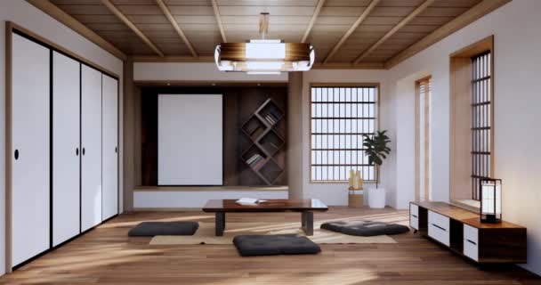 Estilo Japón Gran Sala Estar Habitación Lujo Decoración Estilo Japonés — Vídeos de Stock