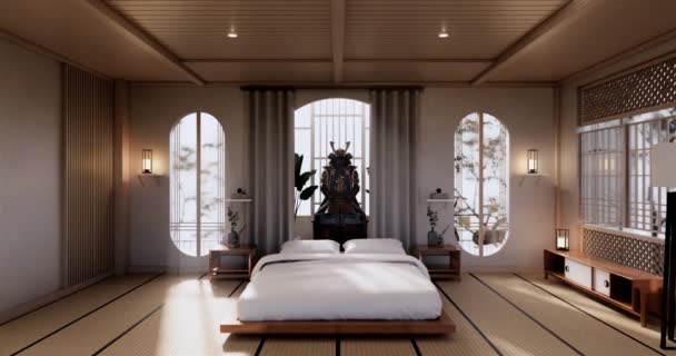 日本风格 豪华客房或酒店日式装饰大客厅3D渲染 — 图库视频影像